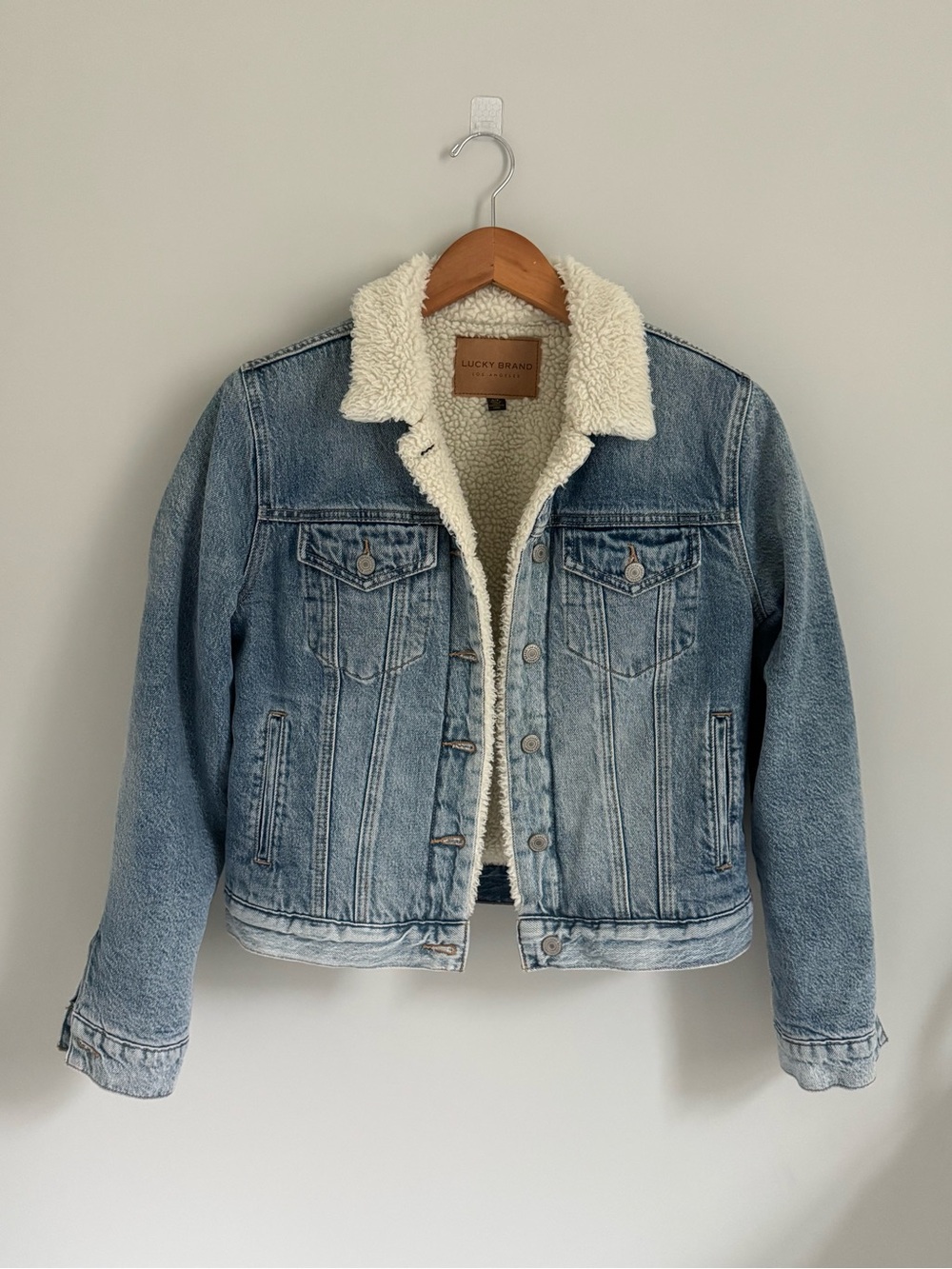 Lucky Brand Faux Sherpa Lined Denim Trucker Jacket - Small